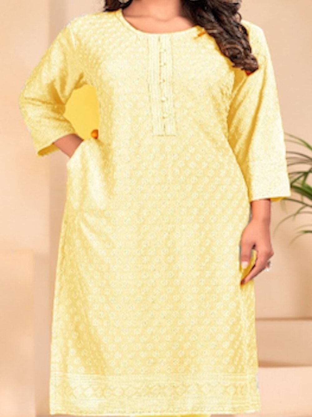 Chikankari Viscose Rayon Long Kurtis